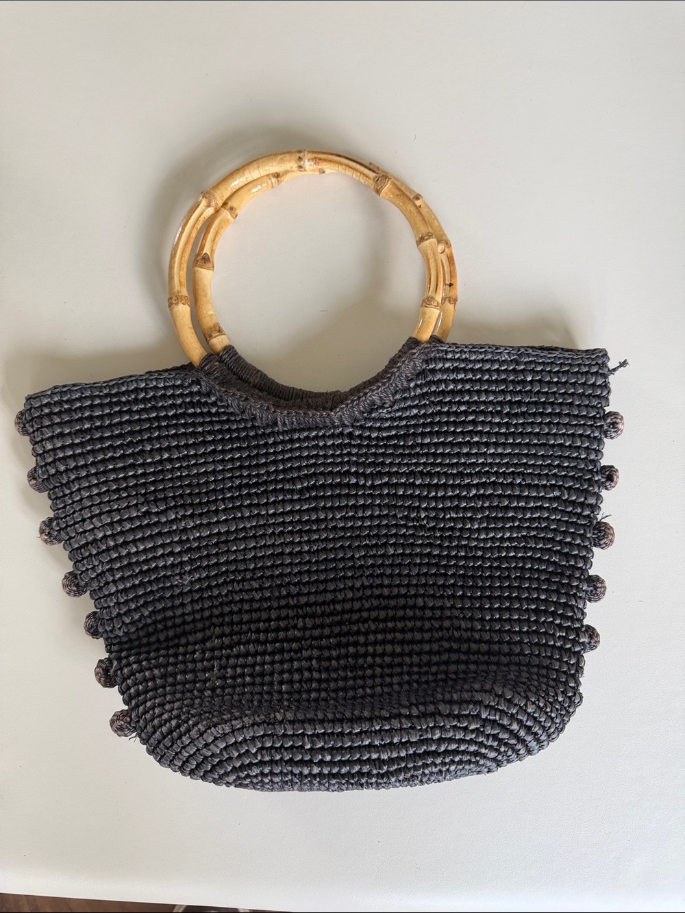 Handwoven Chocolate Tote with Bamboo Handles